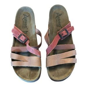 Autenti Tan Terra‎ Cotta Cork Bottom Leather Strap Sandals Sz EUR 40 US 9 Spain